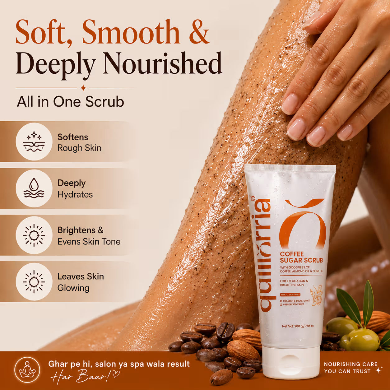 Coffee Scrub With Sugar, Almond oil & Olive Oil